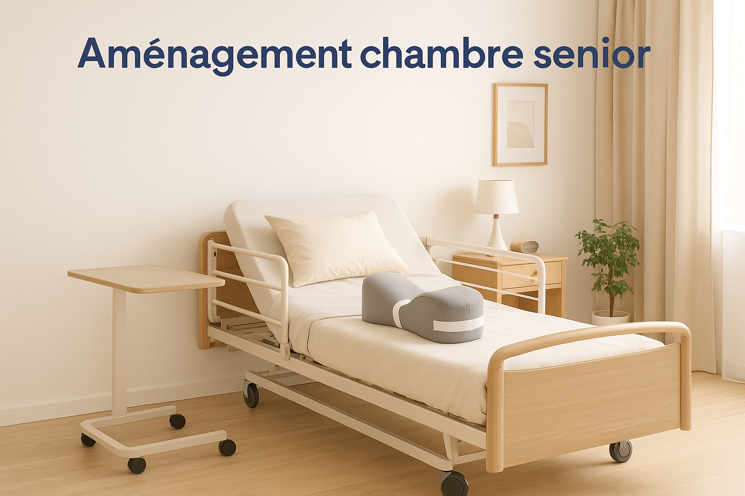 Lit médicalisé avec coussin LegLift Vegelya et dispositif de fond de lit dans une chambre senior sécurisée