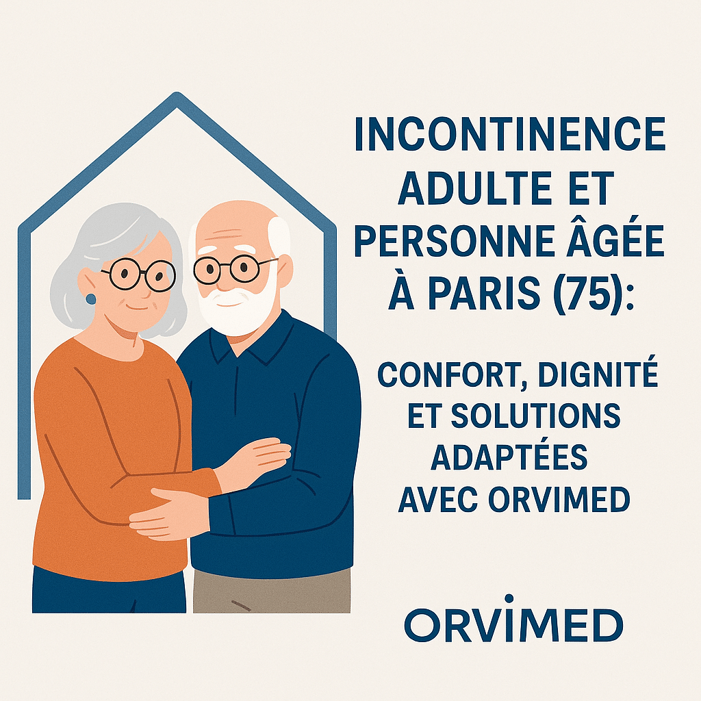 Illustration d’un couple de personnes âgées souriantes à Paris, symbole du confort, de la dignité et des solutions Orvimed pour l’incontinence adulte.