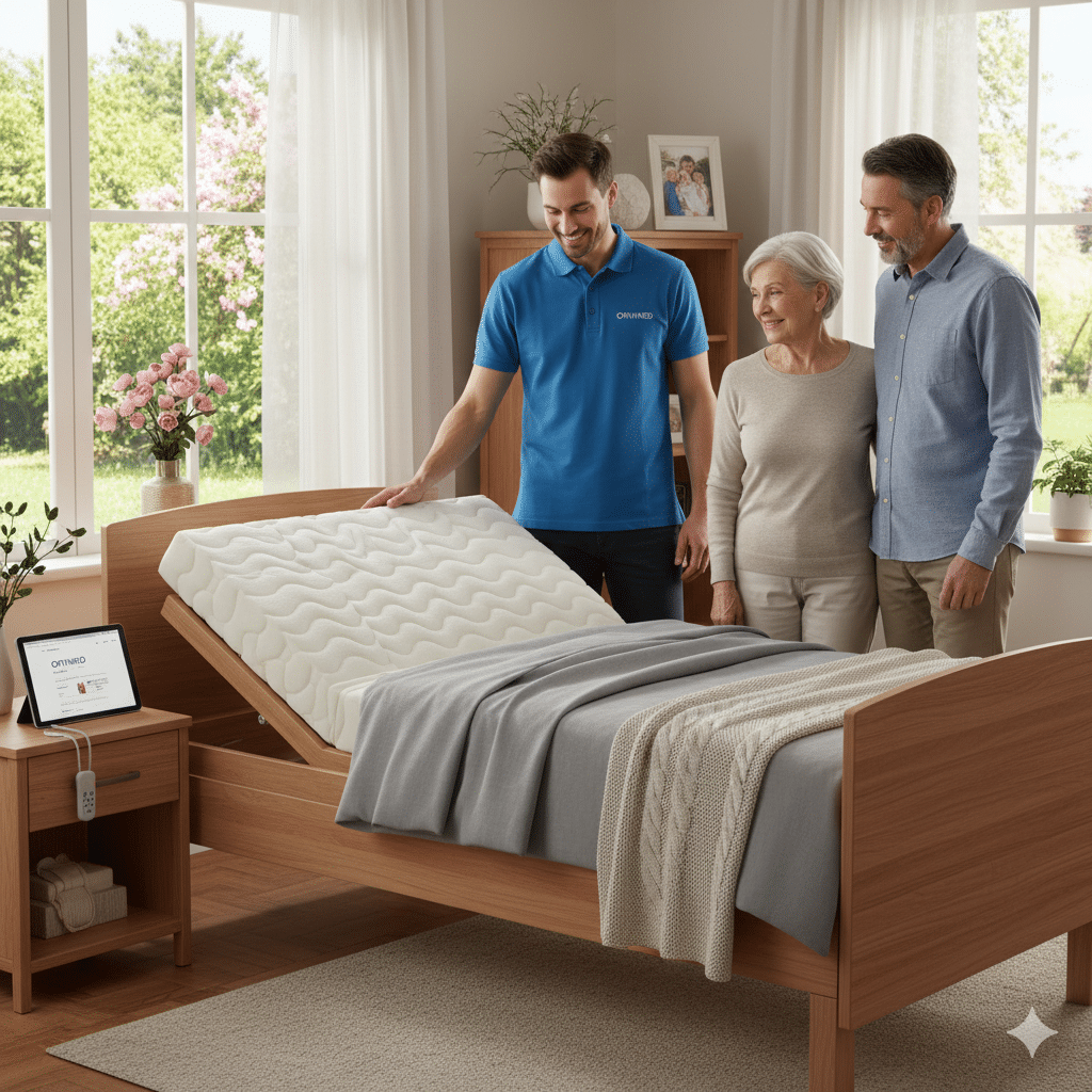 Installation d'un lit médicalisé à domicile en Île-de-France par un technicien Orvimed.